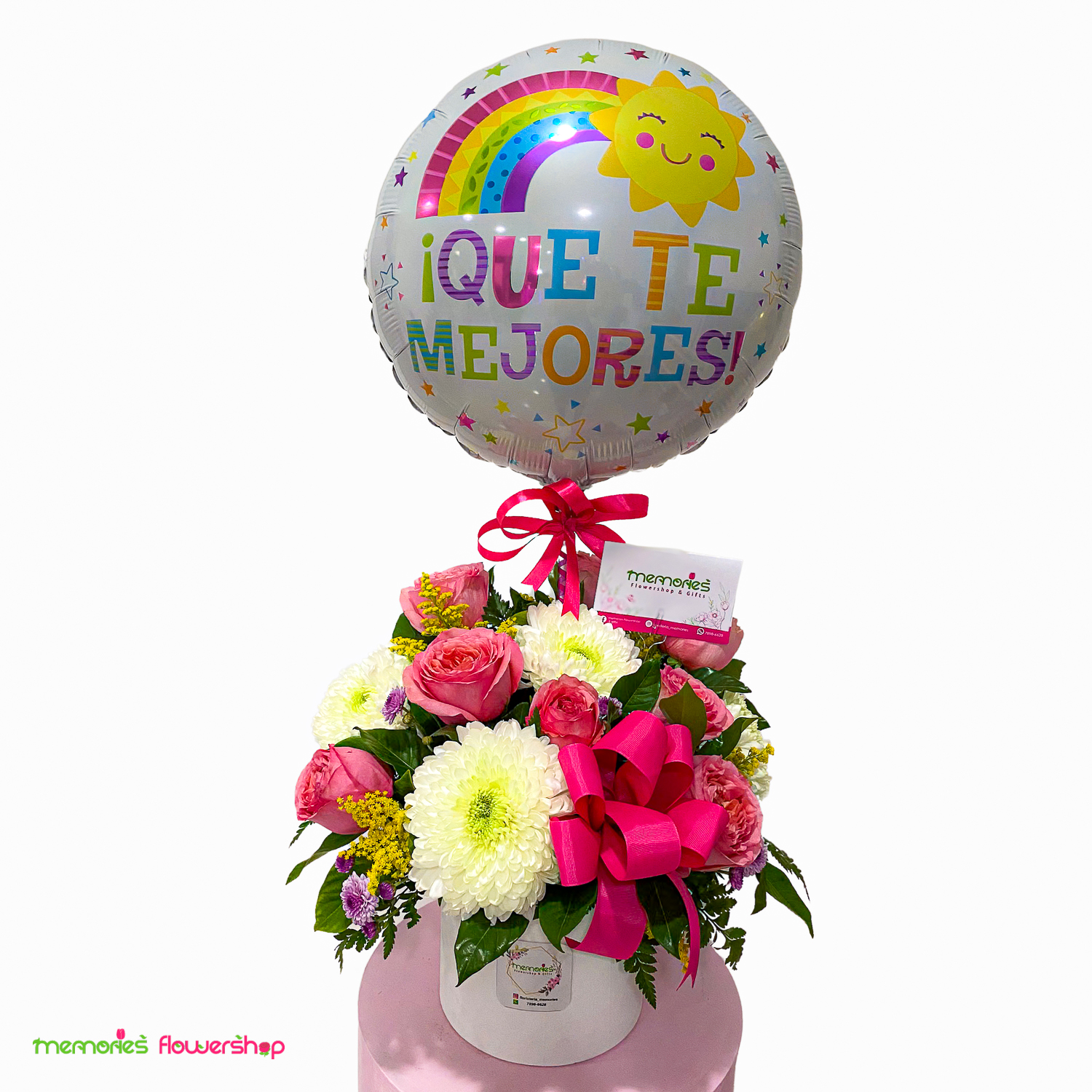 arreglo para recuperación "Que Te Mejores" con globo y flores naturales