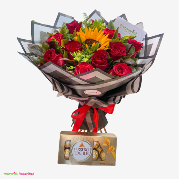 Arreglo AMOUR NOIR - Combinación perfecta de flores y chocolates finos - Regalo exclusivo El Salvador